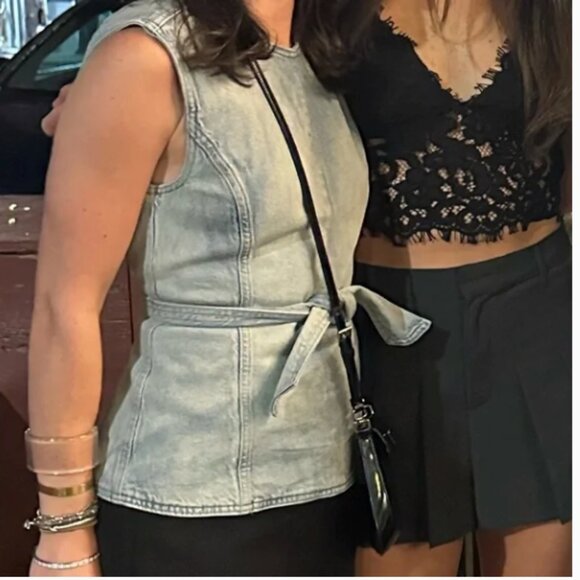 Zara Denim Open Back Tie Top - Picture 7 of 9